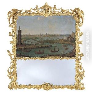 Capriccio Of The River Menam, With The French Ambassador Approaching The King Of Siam's Palace, With The White Porcelain Pagoda Near Nanjing, China by Antonio Joli