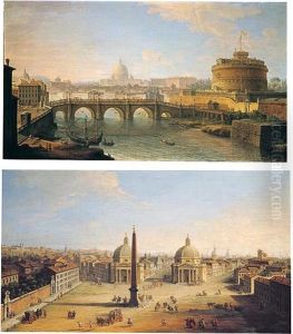 Rome, A View Of The Piazza Del Popolo (+ Rome, A View Of The Tiber With The Ponte And Castel Sant'angelo, St. Peter's Basilica And The Vatican Beyond; Pair) by Antonio Joli
