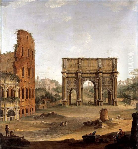 Rome, A Capriccio View Of The Colosseum And The Arch Of Constantine - view 1