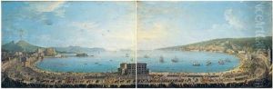 View Of The Bay Of Naples With The Royal Procession To Piedigrotta by Antonio Joli