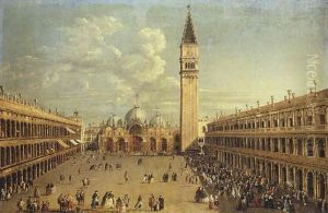 The Piazza San Marco, Venice, Looking East Towards Saint Mark's, With The Torre Dell'orologio, The Campanile And The Doge's Palace