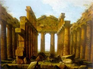 Figures Strolling And Admiring The Temple Of Neptune At Paestum