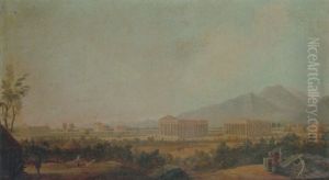 A View Of Paestum, With Grand Tourists In The Foreground by Antonio Joli