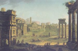 Rome, A View Of The Campo Vaccino Looking Toward S. Francesca Romana And The Arch Of Titus, The Colosseum In The Distance