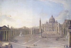 A View Of St. Peter's, Rome With Bernini's Colonnade And A Procession In Carriages by Antonio Joli