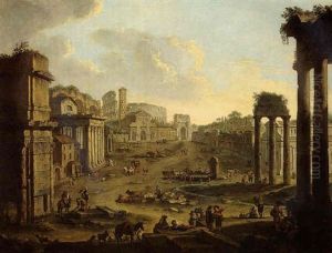 Rome, A View Of The Campo Vaccino, With The Arch Of Titus And The Colossseum In The Distance