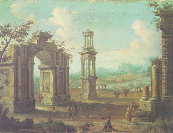 A Capriccio View Of Ruins With An Artist Sketching In The Foreground - view 1
