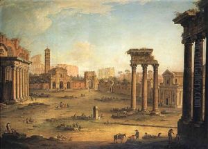 The Campo Vaccino, Rome, Looking Towards S. Francesca Romana And The Arch Of Titus From The Temple Of Saturn