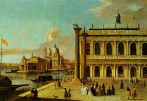 Veduta Della Piazzetta Di S. Marco Con La Libreria A Destra E La Salute Nel Fondo