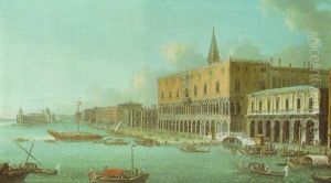 The Bacino Di San Marco, Venice, Looking West With The Doge's Palace by Antonio Joli