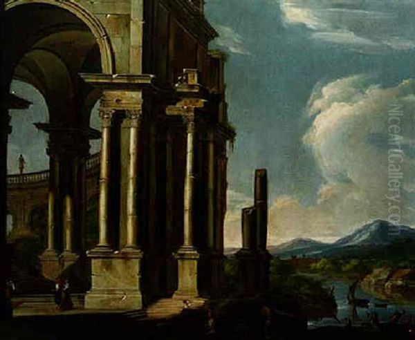 A River Landscape With Figures Strolling Among Classical Ruins - view 1