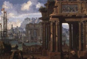 Vue D'un Port De Fantaisie Avec Ruines Antiques by Antonio Joli