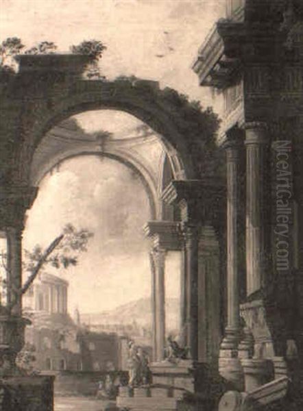 Capriccio Of Classical Ruins With A Centurion And Washerwoman - view 1