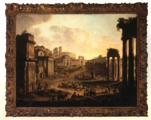 Rome, A View Of The Campo Vaccino, With The Colosseum by Antonio Joli