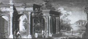 Figures Among Classical Ruins by Antonio Joli