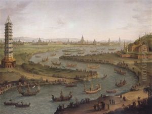 A Capriccio Including A Scene With The French Ambassador    Approaching The King Of Siams Palace In A State Barge On The