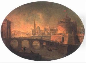 Phantastische Ansicht Von Rom Mit Dem Tiber Und Der Engelsburg by Antonio Joli