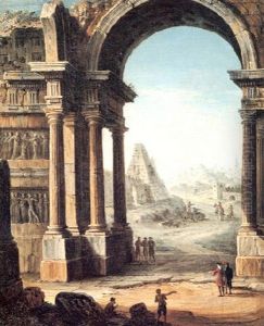 A Capriccio Of Classical Ruins With A Pyramid And Figures by Antonio Joli