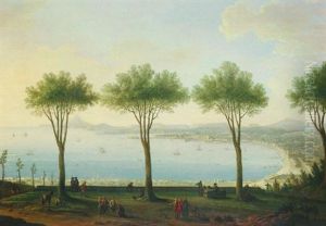 View Of The Bay Of Naples From The South (possibly Poggioreale), Looking North With A King Of The Bourbon by Antonio Joli