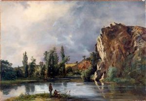Paysage Avec Deux Pecheurs Sur La Rive by Andre Jolivard