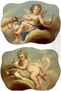 Cupid Seated On A Cloud Holding A Bow And Arrow by Pierre Jollain