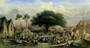 Menschenansammlung Auf Einem Friedhof