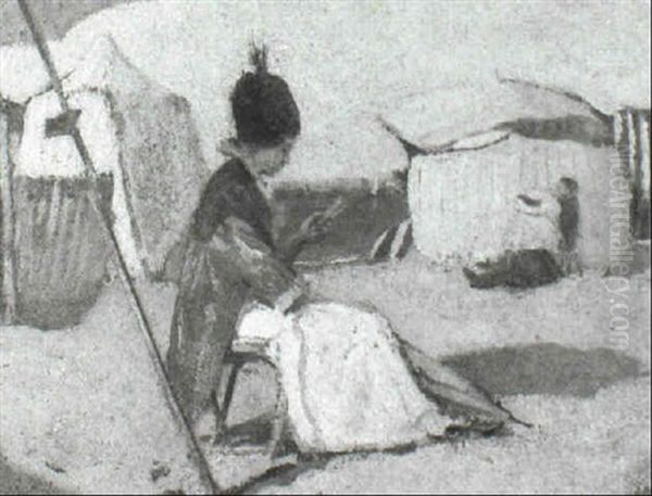 Lady Beneath A Parasol On The Beach - view 1