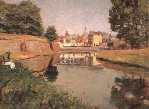 Le Pecheur Au Bord De La Riviere by Lucien Hector Jonas