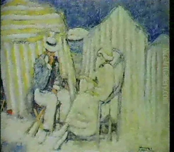 Deux Personnages A La Plage - view 1