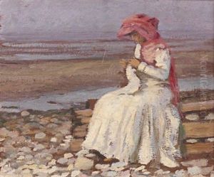 Femme Assise Sur Une Plage by Leonce J. V. de Joncieres