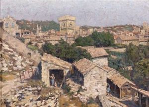Vue De Village En Provence by Leonce J. V. de Joncieres