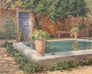 Bassin Dans Un Jardin En Provence by Leonce J. V. de Joncieres