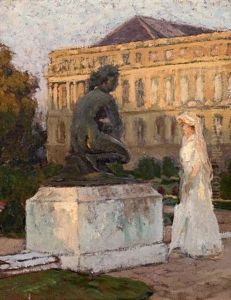Femme En Robe Blanche Pres De La Venus Pudique Dans Le Parc De Versailles