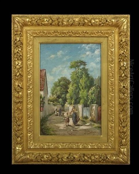 Village Street Scene With Figures Returning From Market - view 1