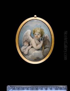 A Child In The Guise Of Cupid, With Feathered Wings And Holding A Bow, Surrounded By Clouds by Charlotte Jones
