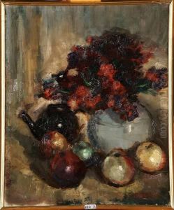 Nature Morte Aux Pommes Et Aux Fleurs by Alfred Bastien