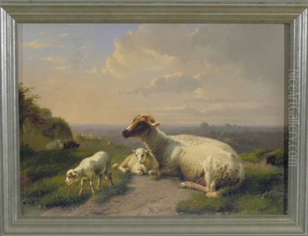 Schaf Mit Zwei Lammern Auf Der Weide Mit Blick In Eine Weite Landschaft - view 1