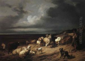 Shepherd With His Flock by Daniel-Adolphe-Robert Jones
