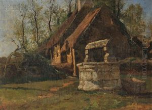 Wishing Well Before A Thatched Cottage by Francis Coates Jones