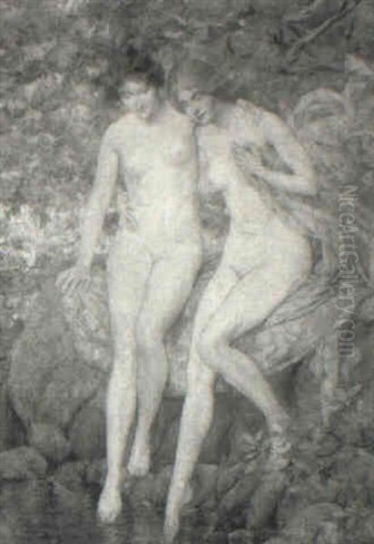 Two Nudes By A Stream - view 1