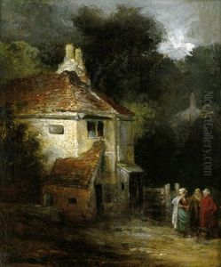 Drei Damen Im Gesprach Vor Einem Englischen Cottage
