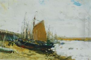Boats Moored On The Bay by Alfred Bastien