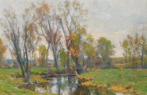 Spring Landscape With Pond And Trees by Hugh Bolton Jones