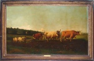 Farmers Tilling The Fields by Hugh Bolton Jones