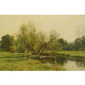 Meadowland And Stream In Summer by Hugh Bolton Jones
