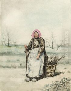 Bretonische Alte Bauerin, Sitzend Mit Weidenkorb by Jules Bastien-Lepage