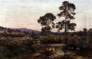 River Landscape At Sunset by Josiah Clinton Jones