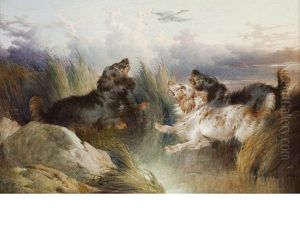 Spaniels Putting Up A Duck (+ Terriers Ratting; Pair) by Paul Jones