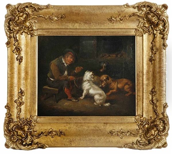 Three Terriers In A Cottage Interior With Man (2 Works) - view 1