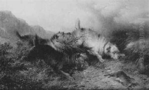 Terriers Chasing A Rabbit by Paul Jones
